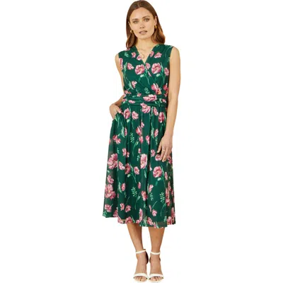 Yumi Mesh Stretch Midi Dress With Pockets In Green