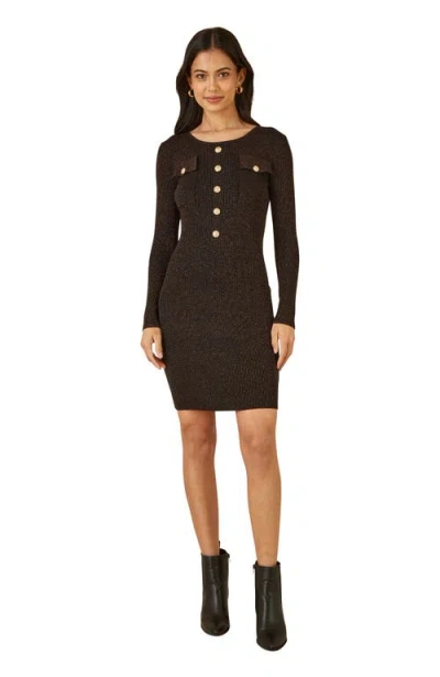 Yumi Metallic Fitted Military Knit Dress In Black