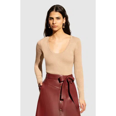 Yumi Metallic Knitted Ribbed Top In Gold