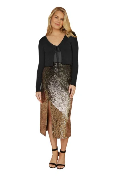 Yumi Metallic Rib Knit Bolero In Brown