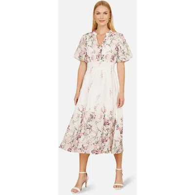 Yumi Mirrored Floral Button Up Midi Dress In White