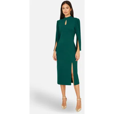 Yumi Mock Neck Keyhole Tailored Midi Dress In Green