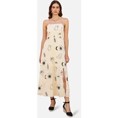 Yumi Mystic Print Midi Dress In White