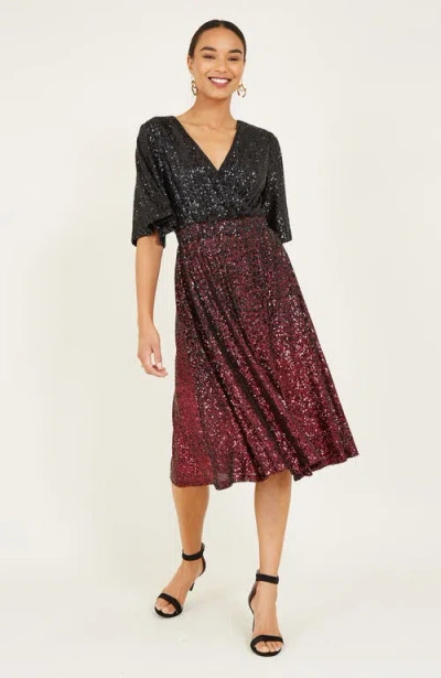 Yumi Ombre Sequin V-neck Midi Dress In Red