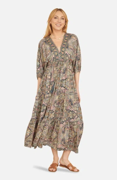 Yumi Paisley Print Midi Kimono Dress In Multi