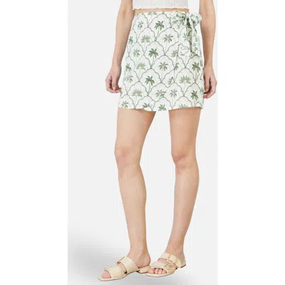 Yumi Palm Print Cotton Wrap Skirt In Green
