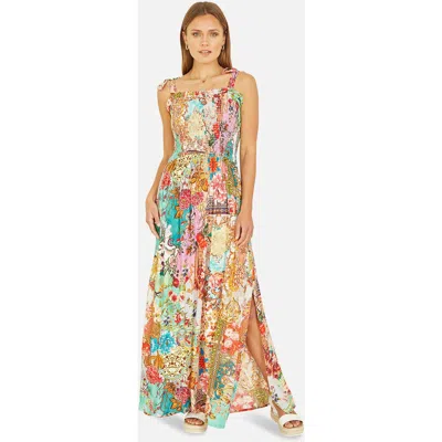 Yumi Patchwork Split Hem Maxi Dress In Multi