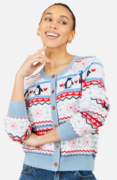 Yumi Penquin Fairisle Cardigan In Multi