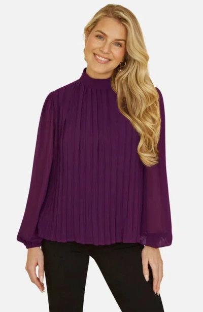 Yumi Pleated Long Sleeve Top In Plum