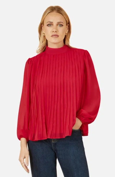 Yumi Pleated Long Sleeve Top In Red