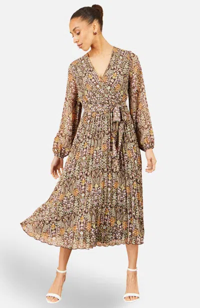 Yumi Pleated Wrap Midi Dress In Multi