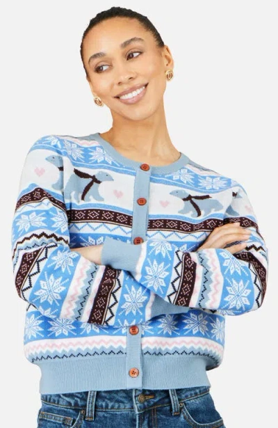 Yumi Polar Bear Fairisle Cardigan In Blue