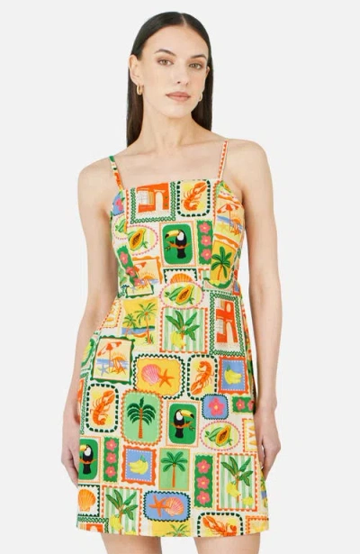 Yumi Postcard Print Mini Sun Dress In Multi