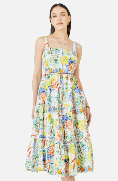 Yumi Print Cotton Midi Sun Dress In Multi