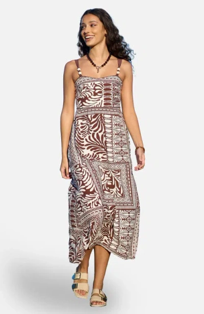 Yumi Printed Midi Dress In Brown