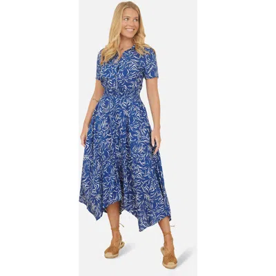 Yumi Printed Midi Ruched Shirt Dress In Blue