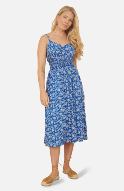 Yumi Printed Sweetheart Neckline Midi Dress In Blue