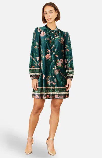 Yumi Printed Velvet Tunic Dress In Green