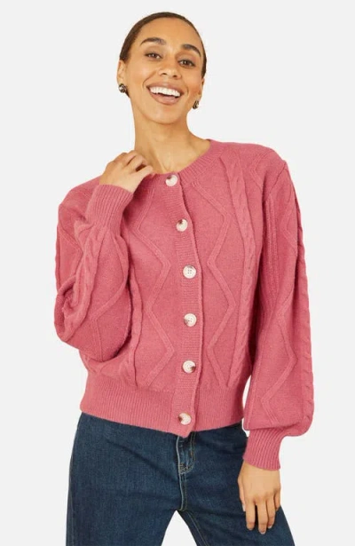 Yumi Relaxed Fit Cable Cardigan In Pink