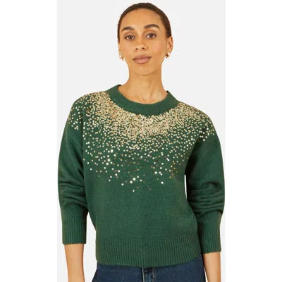 Yumi Relaxed Knitted Sequin Sweater In Green
