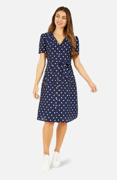 Yumi Retro Shirt Polka Dot Dress In Brown