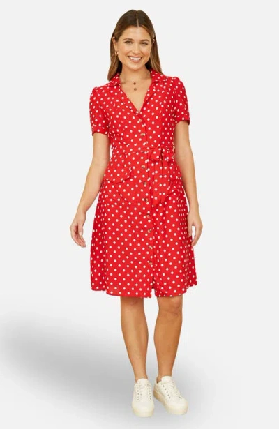 Yumi Retro Shirt Polka Dot Dress In Red