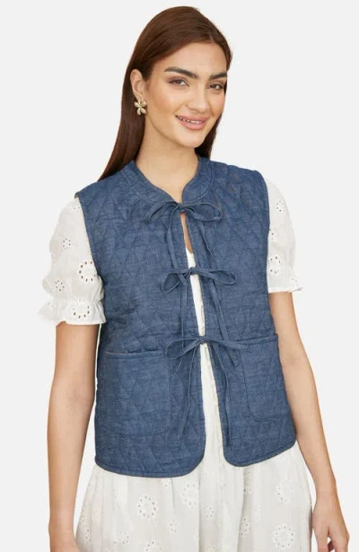 Yumi Reversible Quilted Tie-front Waistcoat In Blue