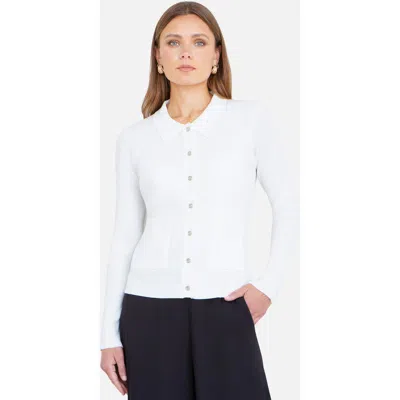 Yumi Ribbed Collar Button Up Cardigan In Ivory