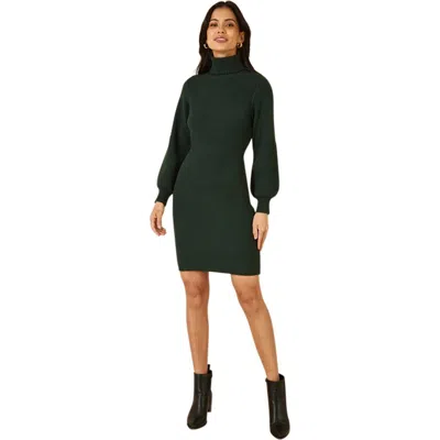 Yumi Roll Neck Knitted Dress In Green