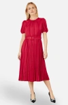 Yumi Satin Striped Midi Dress In Red