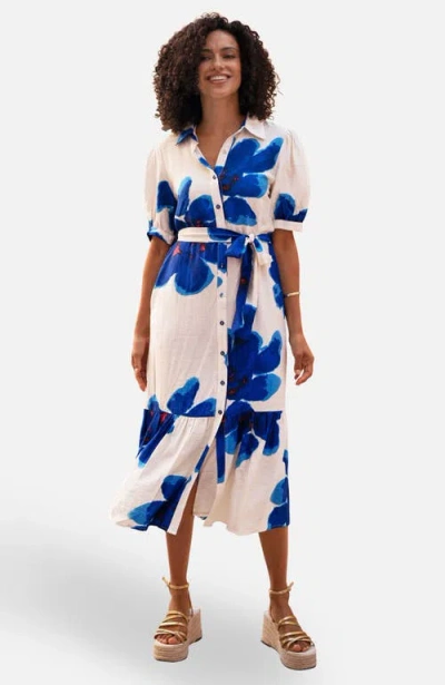 Yumi Scattered Floral Shirt Dress In Pink