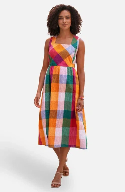 Yumi Seersucker Cotton Midi Sun Dress In Multi