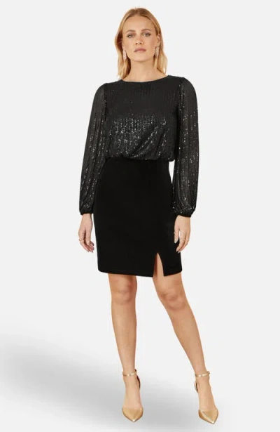 Yumi Sequin And Velvet Mini Dress In Black