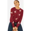 Yumi Sequin Applique Bow Sweater In Burgundy