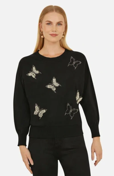 Yumi Sequin Butterfly Jumper In Black