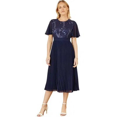Yumi Sequin Embellished Pleated Midi Dress In Blue