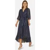 Yumi Sequin Kimono Midi Wrap Dress In Blue