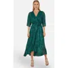 Yumi Sequin Kimono Midi Wrap Dress In Green