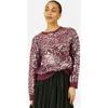 Yumi Sequin Relaxed Fit Sweater In Burgundy