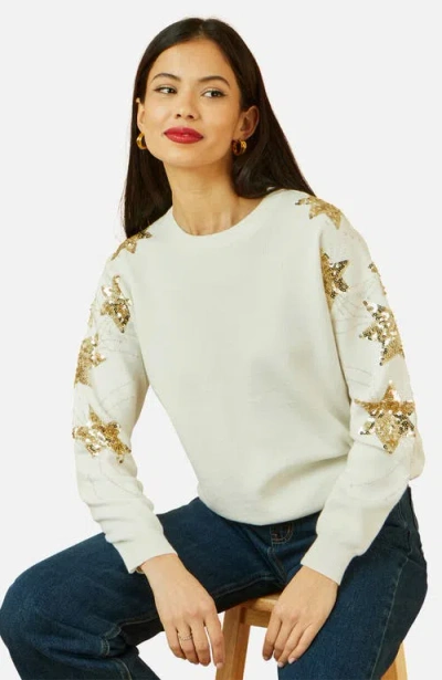 Yumi Sequin Star Sleeves Jumper In White