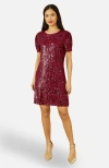 Yumi Sequin Stretch Tunic Dress In Burgundy