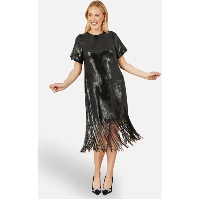 Yumi Sequin Tassels Hem Midi Tunic Dress In Black
