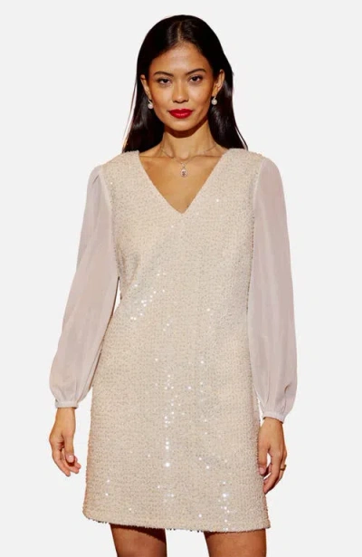 Yumi Sequin Tunic Dress With Tie Back In White