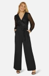 Yumi Sequin Wrap Over Jumpsuit In Black
