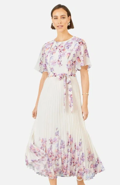 Yumi Short Sleeve Pleated Midi Dress In Multi