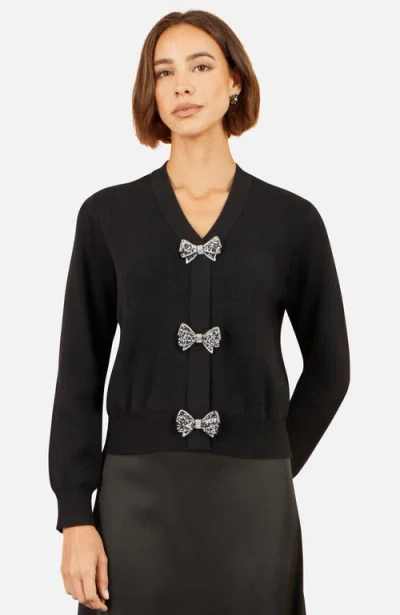 Yumi Sparkle Bow Cardigan In Purple