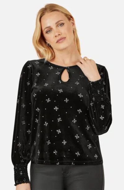 Yumi Sparkle Bow Print Velvet Top In Multi