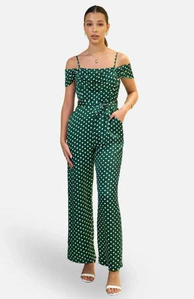Yumi Spot Bardot Jumpsuit In Green