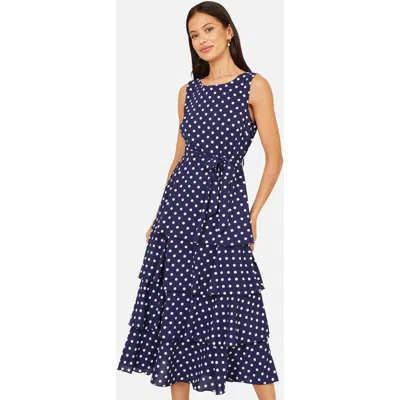Yumi Spot Tiered Midi Dress In Blue