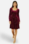 Yumi Star Foil Print Skater Dress In Burgundy